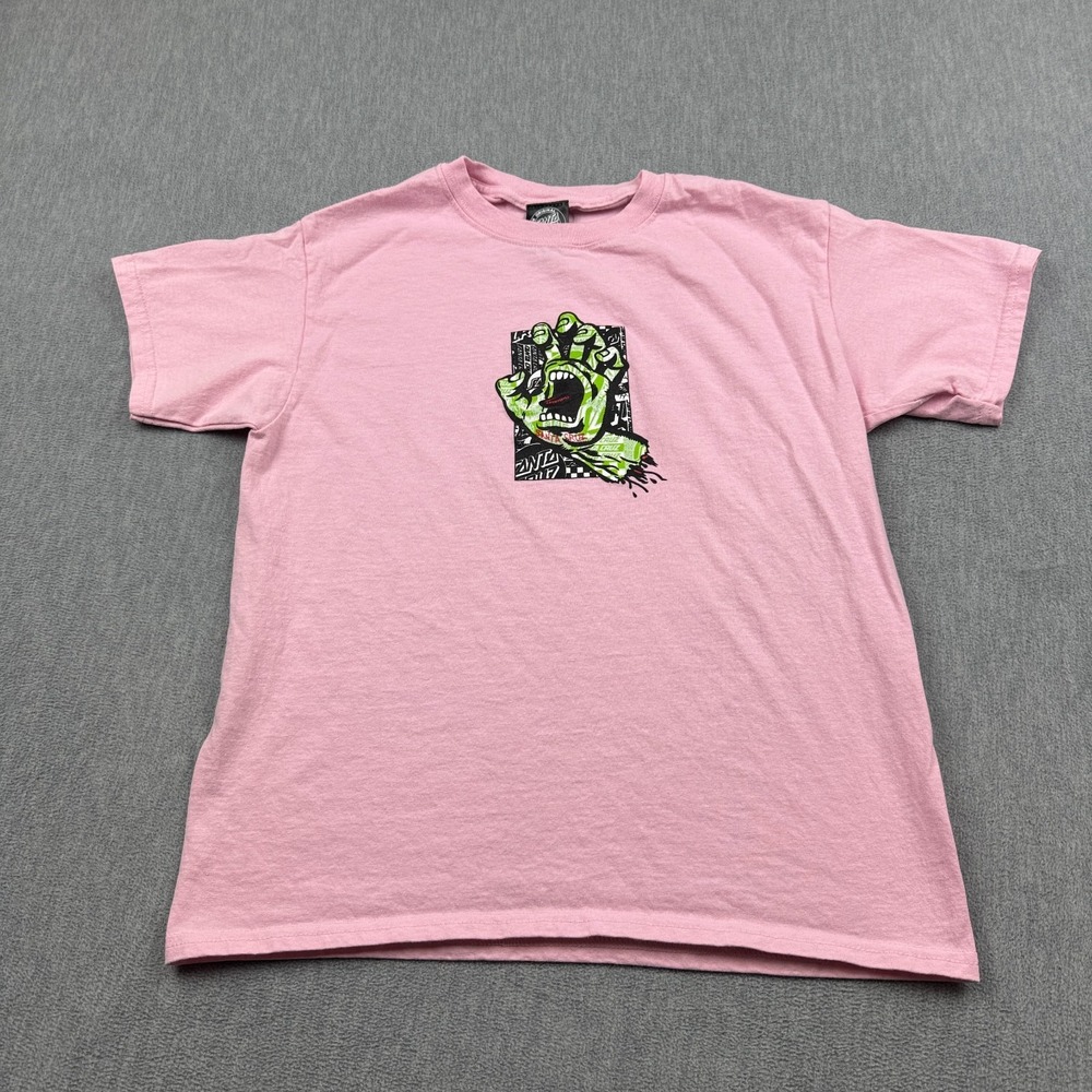 Santa Cruz Skateboards Shirt Mens‎ Large Pink Flier Hand Graphic Short Sleeve